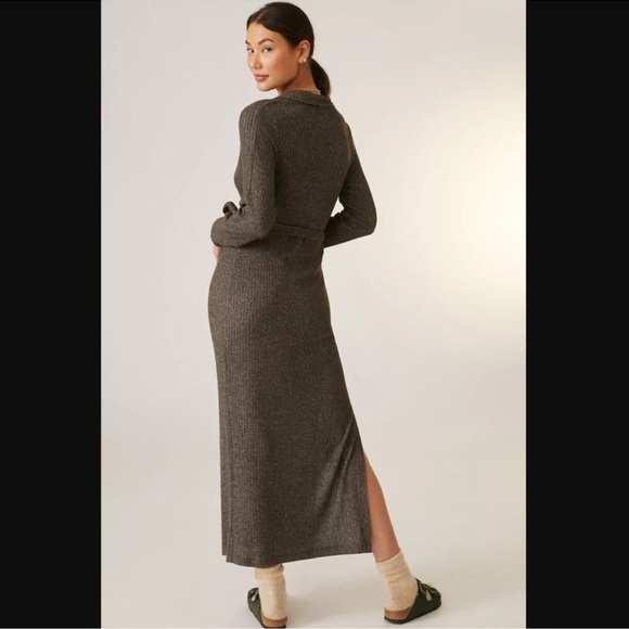 NWT Anthropologie Olive Green Minvet Daily Practice Belted Knit Maxi Dress - Picture 3 of 9